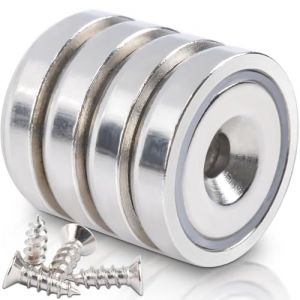 4 Pièces Aimant Neodyme 20 kg Force 25x7mm avec Trou et Capsule, Aimant en Pot Fraisé avec Vis et Coussins en Acier, Aimant Puissant pour Réfrigérateur, Cuisine, Industrie (Brand Discount Mall, neuf)