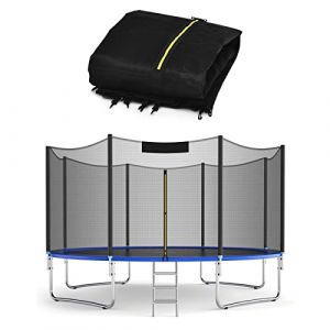 GOPLUS Filet de Sécurité pour Trampoline 366 CM, Filet de Trampoline 8 Poteaux, Résistant aux UV, Double Fermeture Éclair, Modèle Bord Extérieur, Noir (Augenstern24, neuf)