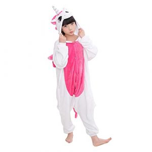 TAGVO Enfant Pyjamas Animal en Flanelle Ensemble Hiver Grenouill&egrave;re Gar&ccedil;ons Filles Cosplay D&eacute;guisement Combinaison V&ecirc;tements De Nuit Unisexe Chic Costume No&euml;l F&ecirc;te Chaud Onesie Rose Licorne -110 (lipsd eu, neuf)