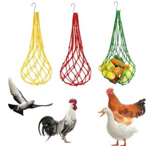 VEOIRXU 3 Pi&egrave;ces Filet &agrave; Suspendre pour Poulet avec Crochet Alimentation Volaille Sac en Maille Poulet pour Poulailler Cage &agrave; Oiseaux Mangeoire &agrave; Poule Automatique pour Poules Oie Canard (3 Couleurs) (SHI TONGYANG DE DIAN, neuf)