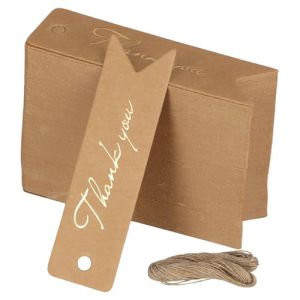 100 Pcs Étiquettes Cadeaux, 7x2cm, Étiquettes Papier et Ficelle 20m, Étiquettes Personnalisées, Etiquette Merci Kraft, Étiquette de Mariage, Etiquette Vierge Noël Anniversaire, 300gsm (Marron) (Rapidbok, neuf)