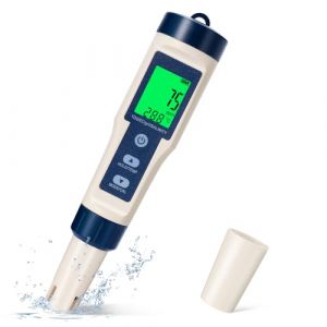 pH Mètre 5 en 1, Testeur de Qualité de l'Eau pour pH/TDS/EC/Salinité/Température, pH Mètre Numérique avec LCD Rétroéclairé et Étalonnage Automatique pour Eau Potable, Hydroponie, Piscine, Aquarium (ouzhou888, neuf)
