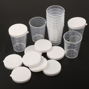 Lot de 10 tasses &agrave; mesurer transparentes de 50 ml avec couvercles blancs, r&eacute;cipients gradu&eacute;s en plastique pour ingr&eacute;dients liquides et secs, parfaits pour la cuisine, le m&eacute;lange, l'&eacute;chantillonnage et (zhilisuperstore, neuf)