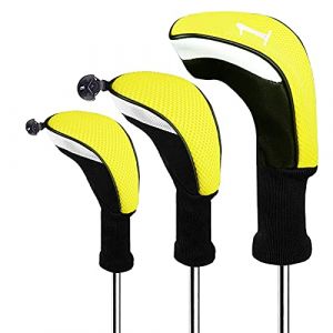 FINGER TEN Couvre Club De Golf Bois Housses Interchangeables sans Etiquette Hybrid Driver Fairway Set, Golf Club Head Cover Femme Homme Enfant Cadeaux (3 Pack&mdash;Jaune 1 Driver+1 Fairway+1 Hybrid) (Finger Ten Golf Shop, neuf)