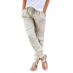 Pantalon Coton Lin Femme, Pantalons Fluide Femme Sarouel été Léger Décontractés Mode Pantacourt Confortable Rétro Pants Chic Elegant Taille Elastique Pantalons De Sport Jogging Baggy Yoga avec Poches (Zhiyao(Exclusif à 50%-80% réduction), neuf)