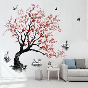 decalmile Stickers Muraux Grand Arbre de Fleurs Autocollant Mural Cygne Fleurs de Cerisier D&eacute;coration Murale Chambre &agrave; Coucher Salon Bureau(H:140cm) (DecalMile Direct, neuf)