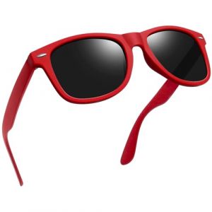 Joopin Lunettes de Soleil Polaris&eacute;es Homme et Femme Lunette Solaire Polarisante Style R&eacute;tro pour Conduire Voyager Noir Rouge (Joopin Fashion, neuf)
