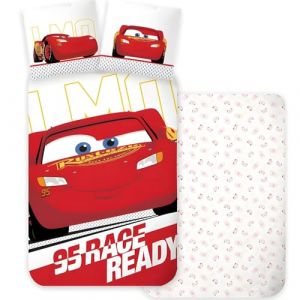 BrandMac Flash McQueen Voiture Ensemble de Literie Taille Lit Bébé | Housse de Couette 100x140 cm & Taie d'Oreiller 40x45 cm, 100% Coton | Ensemble de Literie Réversible Flash McQueen pour Garçons (GC TradeVision FR, neuf)