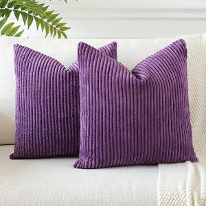 JOTOM Housses de Coussins en Velours Côtelé Décoratif Canapé Taie d'oreiller Doux Decoration pour Maison Salon Chambre Canapé Décoration 45x45cm Lot de 2 (Aubergine Pourpre) (Jotom Europe, neuf)