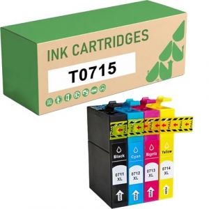Cartouches d'encre T0715 Multipack Compatibles pour Epson Stylus DX7000F DX5000 DX4050 DX4000 DX4400 DX4450 DX5050 DX6000 DX6050 DX7400 DX7450 DX8400 DX8450 DX9400 CMYK 1-Set (YanHuQuHaoWuJiBaiHuoShangDian, neuf)
