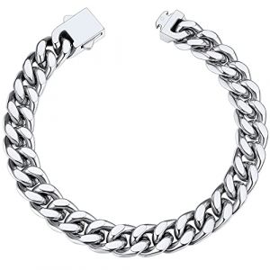 Bracelet Homme Argent Gar&ccedil;on Acier Inoxydable 23 cm Gourmette Argent Maille Cubaine Grosse 7 mm Enfant Chaine Ado Collier Main Cadeau pour Lui (ChainsHouse Jewellery, neuf)