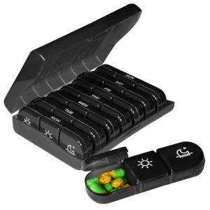 Pilulier Semainier Fran&ccedil;ais, Type de Tiroir Pilulier Semaine Matin Midi Soir, Semainier Medicament 7 Jours 21 Compartiments, Facile &agrave; Ouvrir, pour M&eacute;dicaments, Vitamines (Noir) (TaiXIN, neuf)