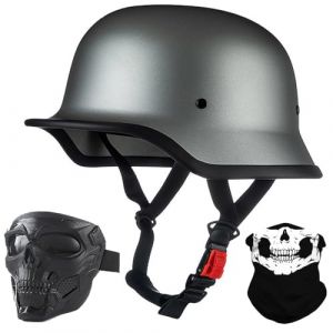 BYGMWEP Style Allemand Demi Casque De Moto, Casque Jet R&eacute;tro, Casque Bol Moto Homologu&eacute; ECE, Casques Vintage &agrave; Face Ouverte, avec Doublure Int&eacute;rieure Amovible, pour V&eacute;los Motos Scooter (lvliangshilishiquyufeizonghedian, neuf)