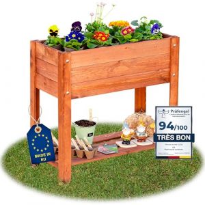 ITA Carr&eacute; Potager sur&eacute;lev&eacute; en Bois - Jardini&egrave;re avec Plateau sur Pied avec Feuille de Protection - pour Fleurs, L&eacute;gume, Herbes - Ext&eacute;rieur & Int&eacute;rieur - Brun (ITA HOME AND GARDEN, neuf)