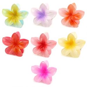 Lot de 7 pinces à cheveux en acrylique dégradé de 8 cm - Motif fleur - Pour femme - Grandes pinces à cheveux mignonnes - Pinces crabe - Barrettes à cheveux hawaïennes (TONG   SHOP, neuf)