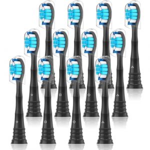 Sulkiwe Têtes de Brosse à Dents Electrique Compatible avec Philips Sonicare, Sensible Brossettes de Rechange Compatible avec ProtectiveClean, HealthyWhite, FlexCare EasyClean, 12 Noir (YJ-OCARE, neuf)