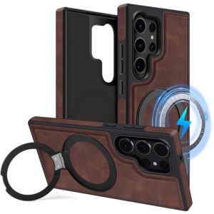 MOBESV Coque en Cuir avec Support pour Samsung Galaxy S24 Ultra 6,8 Pouces, &Eacute;tui en Cuir Magn&eacute;tique Compatible avec MagSafe/Chargeur sans Fil, Housse Fin Classique et &Eacute;l&eacute;gant (Marron fonc&eacute;) (NineFox, neuf)