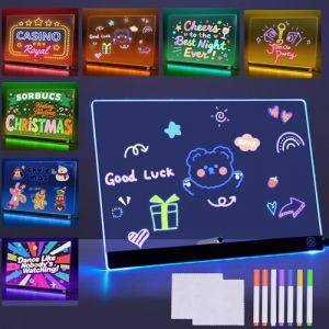 Tableau lumineux Message LED 30x20cm, Tableau Lumineux en Acrylique avec 7 Couleurs & Support R&eacute;glable, tableau Magique Acrylique Effa&ccedil;able, Pour Caf&eacute;,Maison,Bureau (Tismels-Store, neuf)