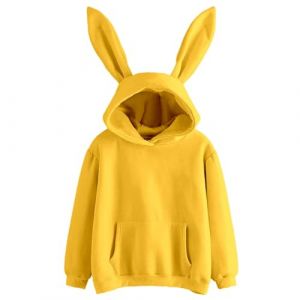 Veste &agrave; capuche avec oreilles de lapin &agrave; manches longues avec oreilles de lapin - Sweat &agrave; capuche western pour femme, jaune, XL (K_lioy, neuf)