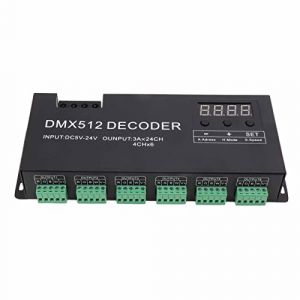 Kontroler Rgbw Dmx Abs 24 Canaux Contrôleur Dmx Rgbw Décodeur Dmx 24 Canaux Affichage Numérique Rgbw Dmx512 Pilote de Gradation Contrôleur LED pour Barre de Scène Dc5V-24V (Eugeeu, neuf)