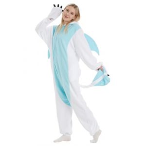 PENGMAI Costume de dragon une pièce pour homme et femme - Combinaison d'animal pour adulte - Costume d'Halloween et de costumade, Dragon blanc., L (PENGMAI, neuf)