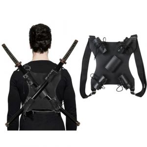 Double-&Eacute;p&eacute;e en Similicuir, Sac &agrave; Deux &Eacute;p&eacute;es en Similicuir Noir,Sac &agrave; &Eacute;p&eacute;es en Similicuir, Double Porte-&Eacute;p&eacute;e en Similicuir Noir, pour Samoura&iuml;s, H&eacute;ros, Cosplay, Jeux de R&ocirc;le (YouXinYunJiao, neuf)