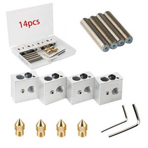 RUNCCI-YUN4pcs 30MM Longueur Extrudeuse 1.75MM Teflon Tube de Gorge et 4pcs 0.4MM Extrudeuse en Laiton Tête d'impression Buse et 4pcs Blocs Chauffants hotend pour MK8 Makerbot Anet A8 Imprimante 3D (RUNCCI-YUN, neuf)