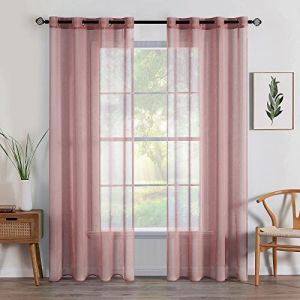 MIULEE 2 Panneaux Rideaux Voilages à Oeillets en Effet Lin Voilage Fenêtre Transparent Rideau Salon Moderne Voilage Petite Décor Cuisine Chambre Balcon 140x225cm Rose Sale (MIULEE HOME, neuf)