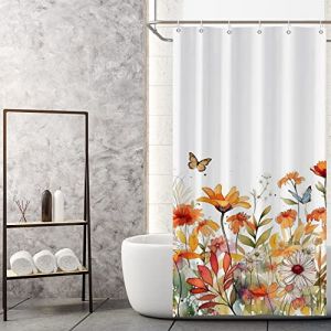 MIRRORANG Rideau de Douche Fleur Orange, Ensembles de Rideaux de Salle de Bain en Polyester résistant aux moisissures avec Crochets pour la décoration de la Salle de Bain,92x183cm (MIRRORANG Shop EU, neuf)