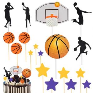 Silars Decoration Gateau Basketball, 18pcs Papier Deco Gateau Anniversaire Basketball Joyeux Anniversaire Cake Topper, D&eacute;corations de G&acirc;teau Basketball Pour F&ecirc;te et Festival (Silars, neuf)