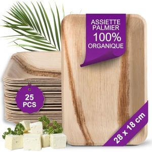 Waipur Assiette Palmier Bio - 25 Assiettes Rectangulaire 28x18 cm - Plateau Jetable Buffet de Qualité Supérieure - Stable, Naturelle et Biodégradable - Assiette Bambou similaire (Rabe Kontor, neuf)