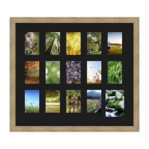 Cadres Photos pêle mêle multivues Noir 14 Photo(s) 10x15 and 1 Photo(s) 13x18 Passe Partout, Cadre Photo Mural 70x63 cm Naturel Beige, 3.5 cm de Largeur (RK Cadres, neuf)