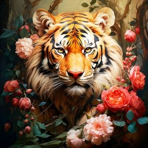 EOBROMD Tigre en Fleur Diamond Painting, 5D DIY Broderie Diamant Painting Kit Complet Fleurs, Peinture Diamant Artisanat Strass Point de Croix Painting pour Adultes Enfants 30x30cm (Yeehyc, neuf)