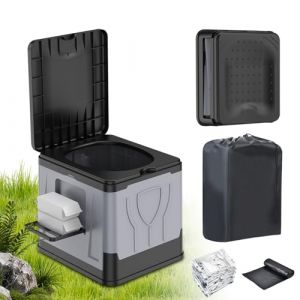 OTraki Toilette Portable Camping, Toilette Seche avec Coagulant Charge Maximale 150 kg Toilette Camping avec Sac Poubelle Toilette Pliable pour Camping, P&ecirc;che, Voyages en Voiture (Gris-Noir) (OTraki, neuf)