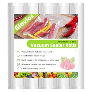 Glovios Sac Sous Vide Alimentaire, 5 Rouleaux 28cm x 300cm Film Sous Vide de Sacs de Qualité Commerciale, Sacs de Mise Sous Vide pour le Stockage, la Préparation des Repas ou le Sous-vide (Trans Cargo Success, neuf)