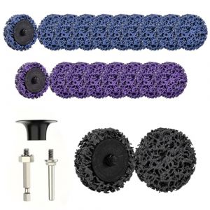 Jortmrd 23 Pièces Disques Abrasifs CSD 50mm,Disques de Nettoyage Grossier en Nylon, Dérouillage, Peinture, Oxydation sur Métal/Acier Inox/Fer/Bois/Plastique avec Support (Violet/Bleu/Noir) (FUKJLKSESOIR, neuf)