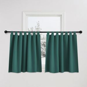 PONY DANCE Rideau Occultant Cuisine a Pattes pour Petite Fenetre Chambre Moderne, L 140 x H 120cm Panneaux Courts Lumineux Bloquer Brise-Vue Opaque, Vert Fonc&eacute;, 2 Pi&egrave;ces (RYB HOME EU, neuf)