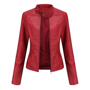 Veste Simili Cuir Femme Blouson Simili Cuir Femme Faux Leather Jacket Femme Veste Biker Blouson Motard Femme Veste Cintrée Imitation Cuir Femme PU Grande Taille Blouson Moto Vintage Femme Rouge S (Pengniao, neuf)