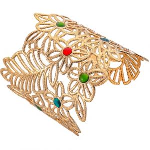 JOINPAYA Bracelet Manchette Femme R&eacute;glable en M&eacute;tal Ajour&eacute; Feuilles et Fleurs Color&eacute;es Bijou Ethnique Haut du Bras Brassard D&eacute;coratif L&eacute;ger et Confortable Accessoire Mode (YUYOOT, neuf)
