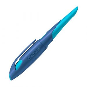 STABILO Stylo scolaire ergonomique pour droitier avec plume débutant A Easy Birdy en bleu nuit - Azur - Stylo unique - Cartouche incluse - Couleur d'écriture bleue (effaçable) (STABILO, neuf)