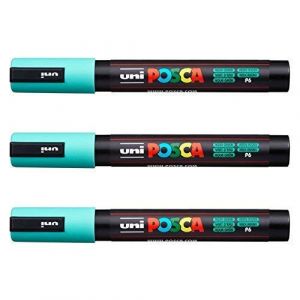 Posca Lot de 3 marqueurs PC-5M Uni-Ball (gamme complète de 35 couleurs disponibles) aqua vert (Ponera, neuf)