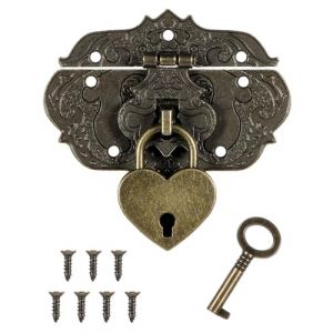QLEUIFT 1 pcs 76 x 57 mm Loquet Serrure Vintage Antique Moraillon Fermoirs en Fer Bronze Antique Verrous pour Décoratifs Cabinet Armoire Boîte à Bijoux Boîte Cadeau Caisses Coulissantes avec vis (Sunlaxy OU, neuf)