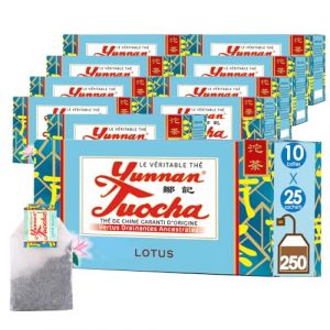 Yunnan Tuocha Zouji - Th&eacute; Tuocha au Lotus &ndash; Apaisant et relaxant - 250 Sachets (10x25)- 500g - Origine Yunnan Garantie (ZOUJI TUOCHA, neuf)