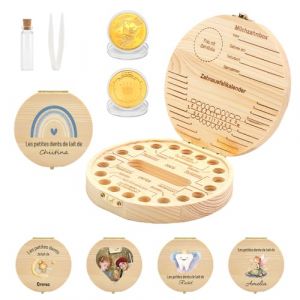 FIDWALL Bo&icirc;te &agrave; Dents de Lait Personnalis&eacute;e avec Pr&eacute;nom, Boite Dent de Lait en Bois avec Pi&egrave;ce de la Petite Souris, Boite Souvenir pour Enfants, Id&eacute;ale pour la Visite de la Petite Souris (Color&eacute;) (shenzhenshiniuruilikejiyouxiangongsi, neuf)