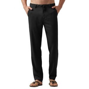WILLIT Pantalon en lin pour homme - Pantalon long en coton l&eacute;ger - Pantalon d'&eacute;t&eacute; pour homme - Pantalon de loisirs - Pantalon de jogging avec poches - Cordon de serrage pour les vacances, le yoga, la (WILLIT SPORTS, neuf)