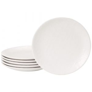Navaris Petite assiette plate en grès - Lot 6x assiettes plates 20 cm pour 6 personnes - Service de vaisselle design tissé texturé pour dessert dîner viande steack poisson (SX-Commerce, neuf)