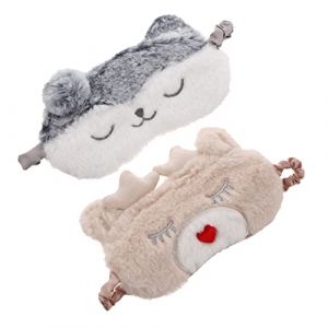 Ipetboom 2 Pièces Masque de sommeil patch yeux bandeau yeux blinders sleeping mask Cache yeux doux boules Quies Masques Dormir Gel bandeau en peluche Cache-œil animal matériel en peluche (hikarish, neuf)