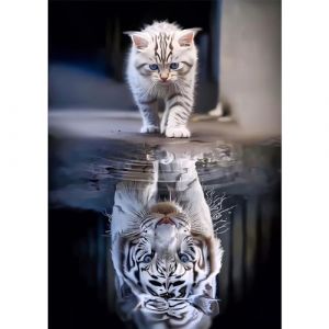DAERLE Chat et tigre Peinture Diamant Kits, 5D Bricolage Diamond Painting Complet Reflet de chat, Diamant Strass Point de Croix Cristal Painting pour Murale Décoration 30x40cm (Amnebest-EU, neuf)