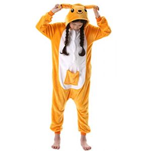 ULEEMARK Enfant Fille Garçon Anime Animal Halloween Costume Cosplay Combinaison Pyjama Outfit Nuit Vêtements Onesie Soirée de Déguisement Unisexe Kangourou pour Hauteur 90-148CM (Ninetailfox, neuf)