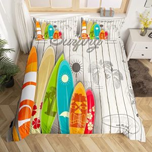 Homemissing Plage Parure Housse de Couette Océan Mer Parure de Lit 200x200cm Surfboard Plage hawaïenne Wooden Housse de Couette Microfibre Vacances d'été Salle Decor (Bofanshangmao, neuf)